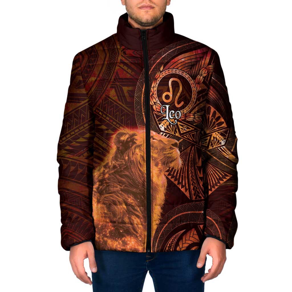Personalised Polynesia Zodiac Leo Padded Jacket Galaxy Polynesian Pattern Chest Tattoo Style