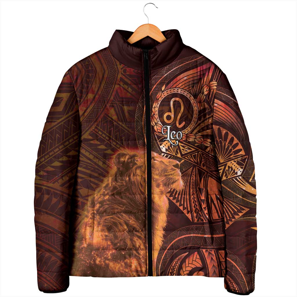 Personalised Polynesia Zodiac Leo Padded Jacket Galaxy Polynesian Pattern Chest Tattoo Style