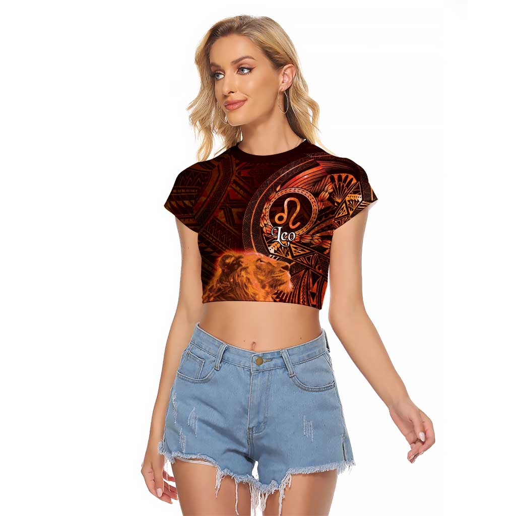 Personalised Polynesia Zodiac Leo Raglan Cropped T Shirt Galaxy Polynesian Pattern Chest Tattoo Style