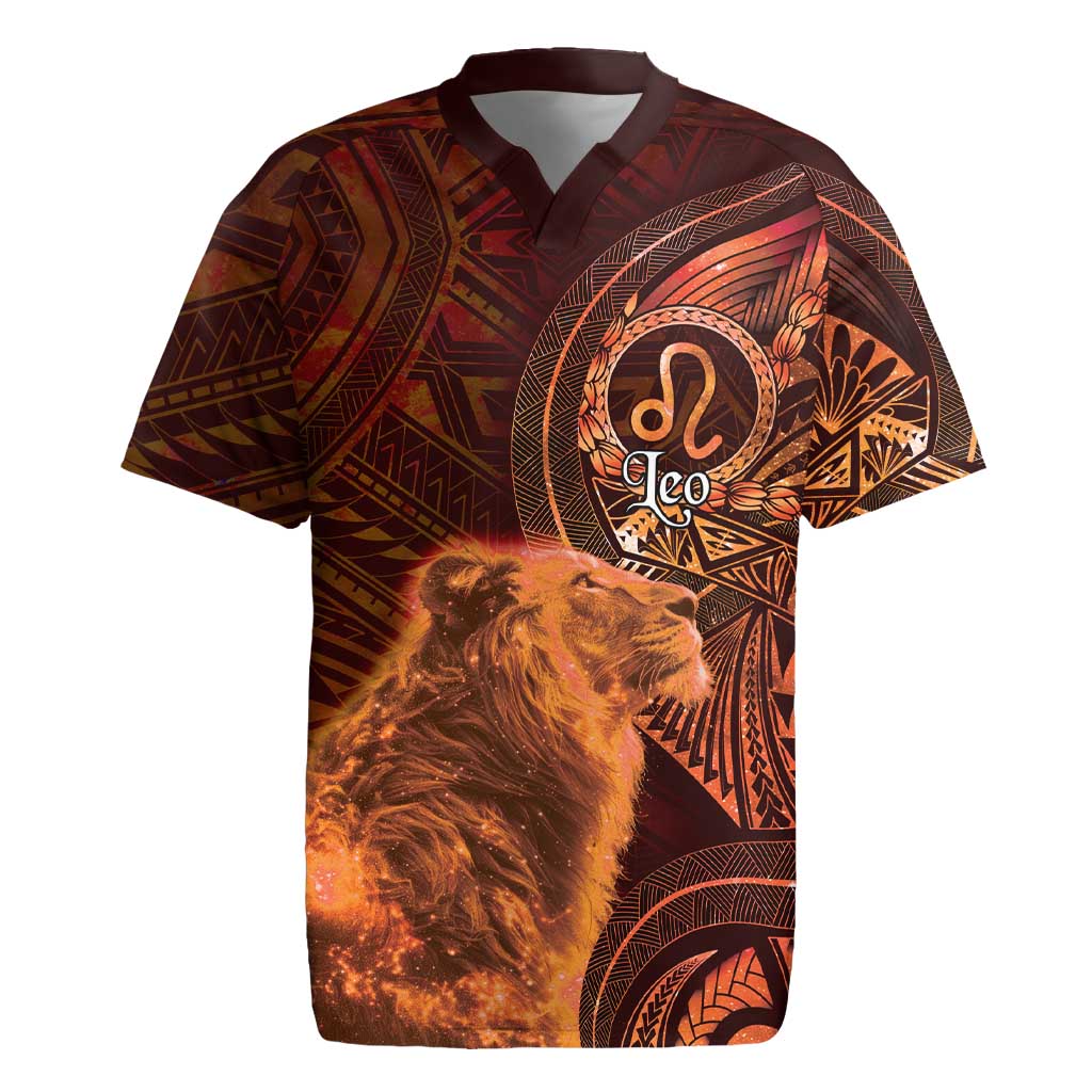 Personalised Polynesia Zodiac Leo Rugby Jersey Galaxy Polynesian Pattern Chest Tattoo Style