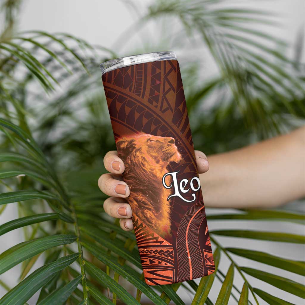 Personalised Polynesia Zodiac Leo Skinny Tumbler Galaxy Polynesian Pattern Chest Tattoo Style
