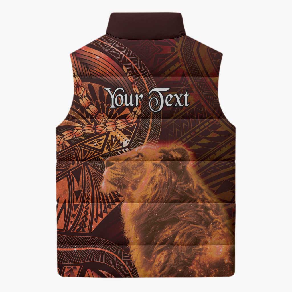 Personalised Polynesia Zodiac Leo Sleeveless Puffer Jacket Galaxy Polynesian Pattern Chest Tattoo Style