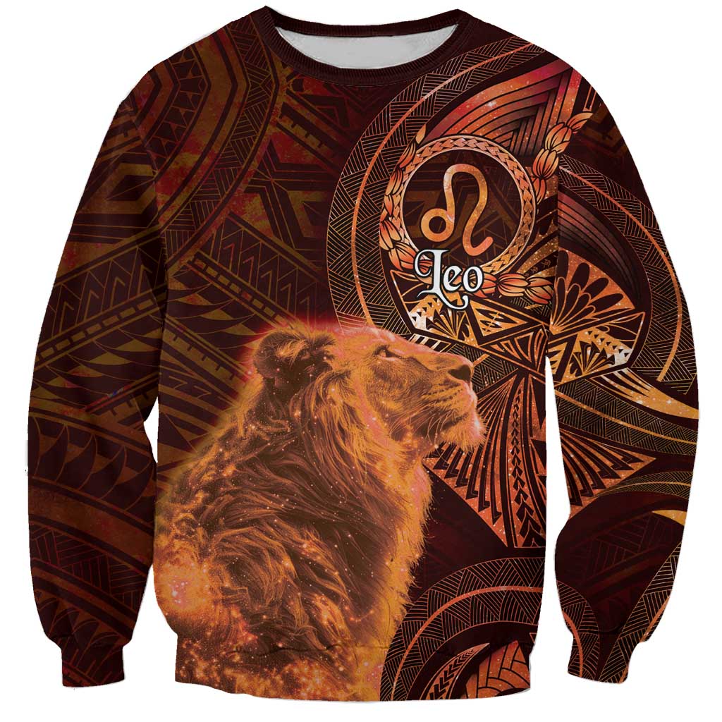 Personalised Polynesia Zodiac Leo Sweatshirt Galaxy Polynesian Pattern Chest Tattoo Style