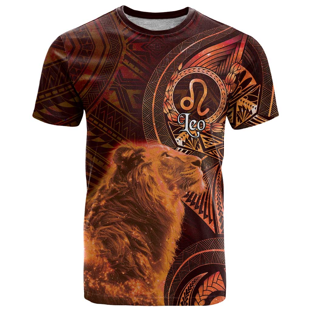 Personalised Polynesia Zodiac Leo T Shirt Galaxy Polynesian Pattern Chest Tattoo Style
