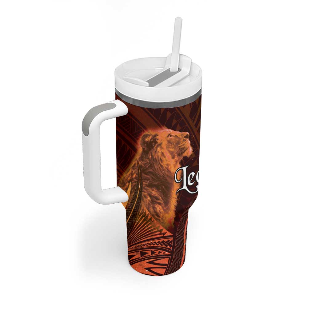 Personalised Polynesia Zodiac Leo Tumbler With Handle Galaxy Polynesian Pattern Chest Tattoo Style