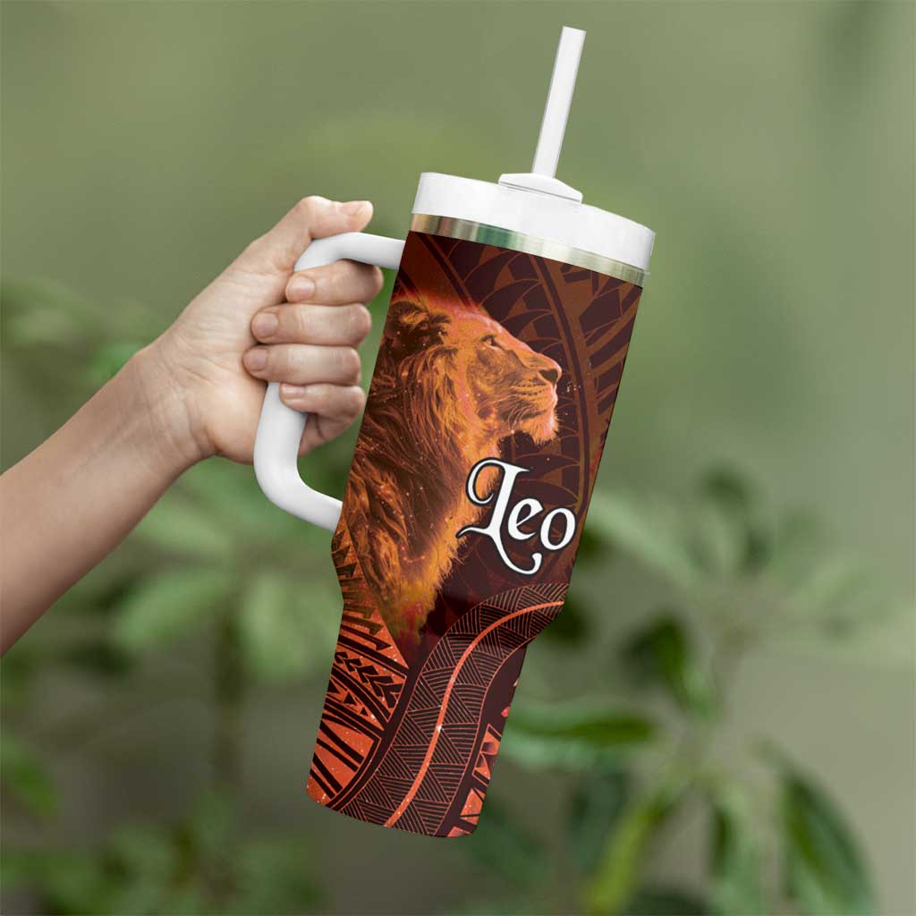 Personalised Polynesia Zodiac Leo Tumbler With Handle Galaxy Polynesian Pattern Chest Tattoo Style