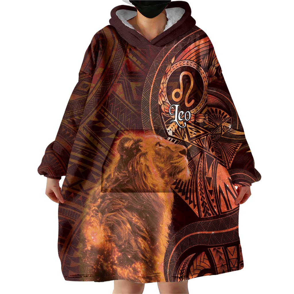 Personalised Polynesia Zodiac Leo Wearable Blanket Hoodie Galaxy Polynesian Pattern Chest Tattoo Style