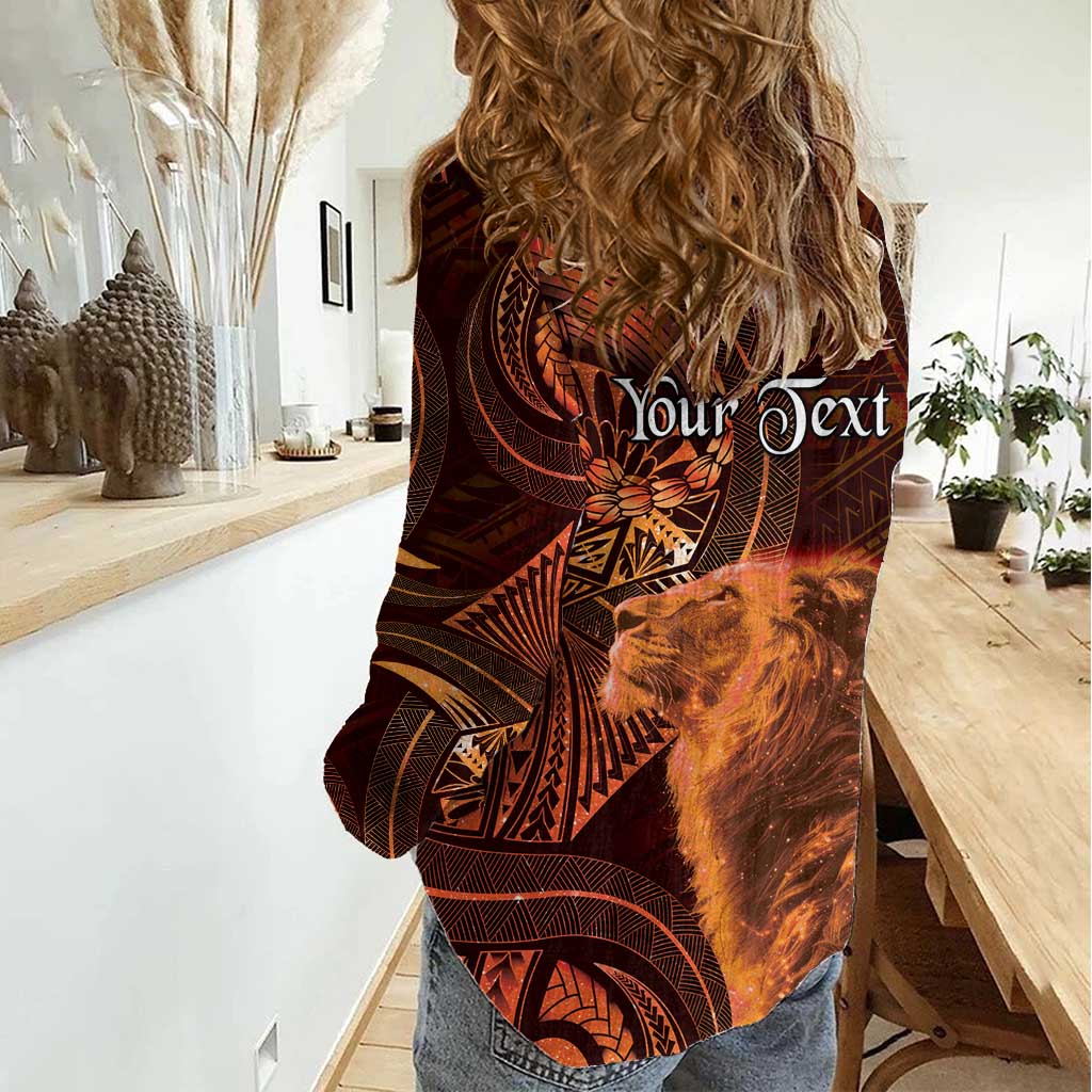 Personalised Polynesia Zodiac Leo Women Casual Shirt Galaxy Polynesian Pattern Chest Tattoo Style