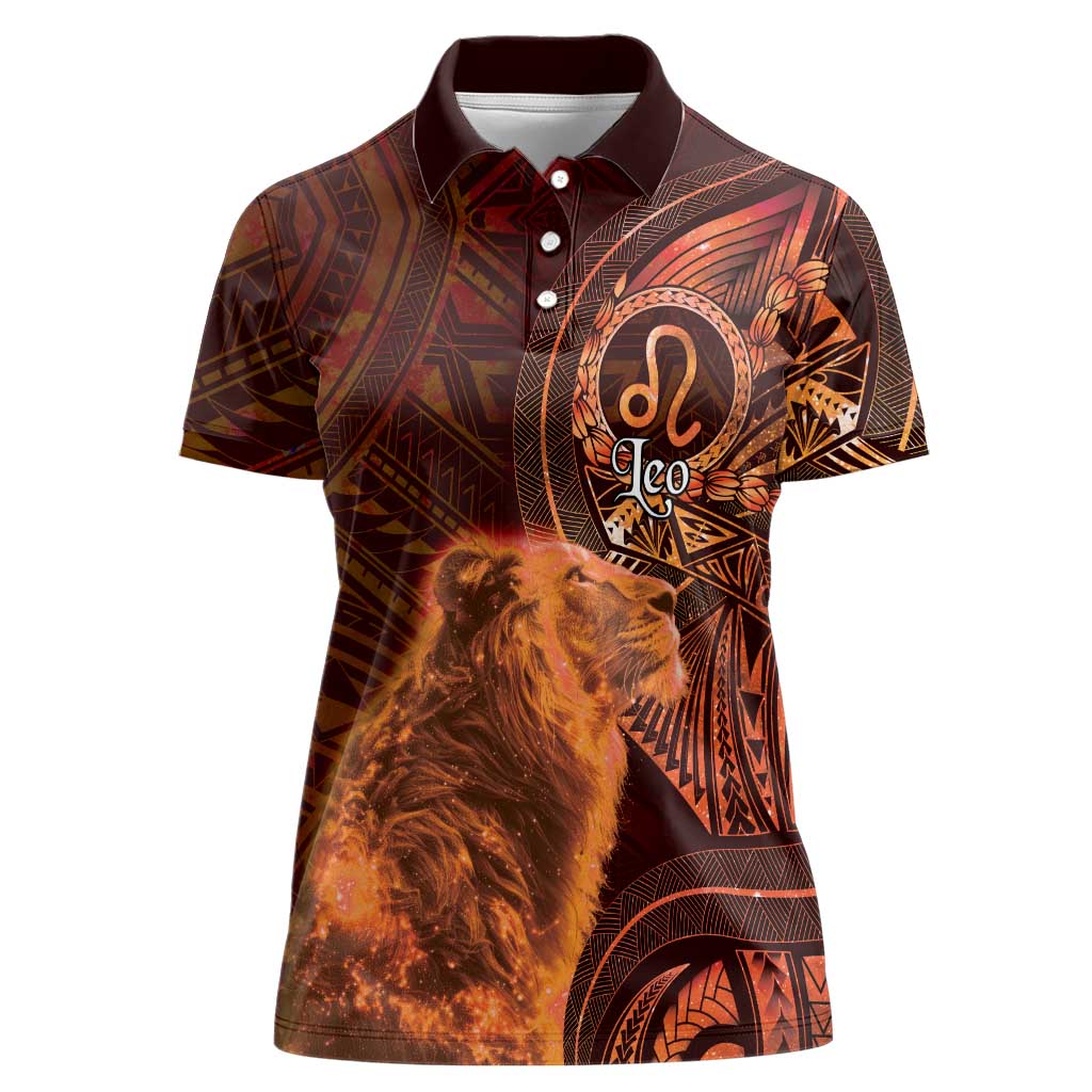 Personalised Polynesia Zodiac Leo Women Polo Shirt Galaxy Polynesian Pattern Chest Tattoo Style