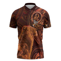 Personalised Polynesia Zodiac Leo Zipper Polo Shirt Galaxy Polynesian Pattern Chest Tattoo Style
