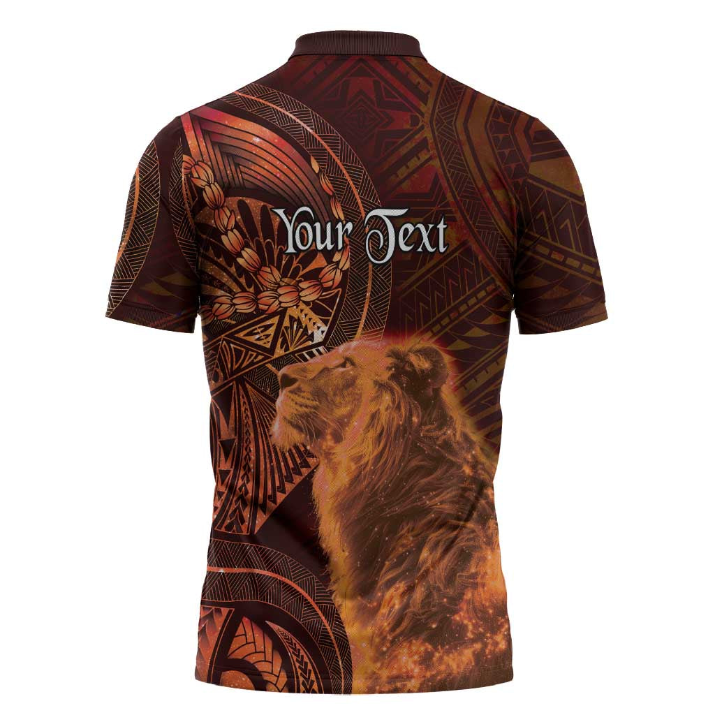 Personalised Polynesia Zodiac Leo Zipper Polo Shirt Galaxy Polynesian Pattern Chest Tattoo Style