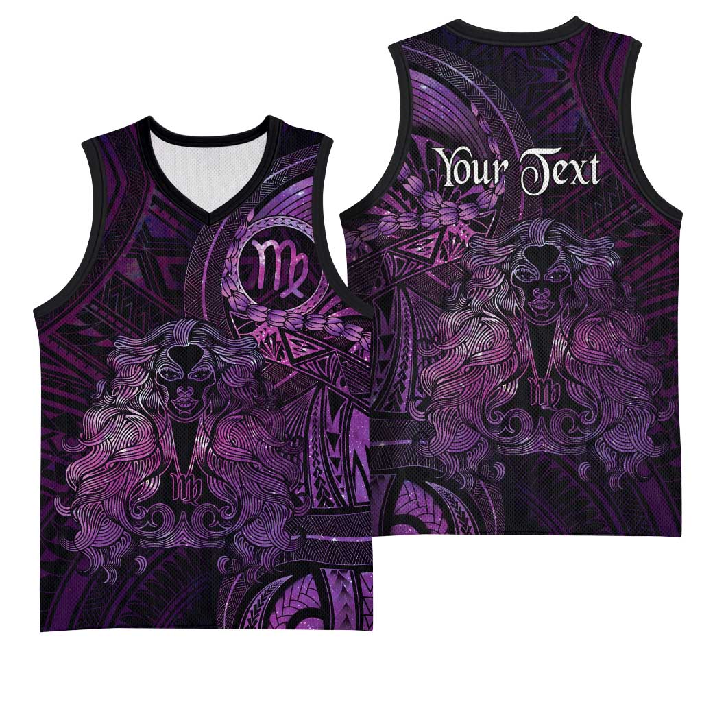 Personalised Polynesia Zodiac Virgo Basketball Jersey Galaxy Polynesian Pattern Chest Tattoo Style