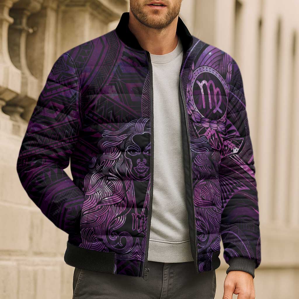 Personalised Polynesia Zodiac Virgo Bomber Puffer Jacket Galaxy Polynesian Pattern Chest Tattoo Style