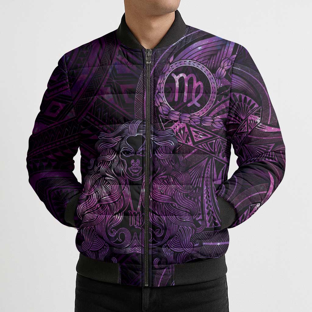 Personalised Polynesia Zodiac Virgo Bomber Puffer Jacket Galaxy Polynesian Pattern Chest Tattoo Style