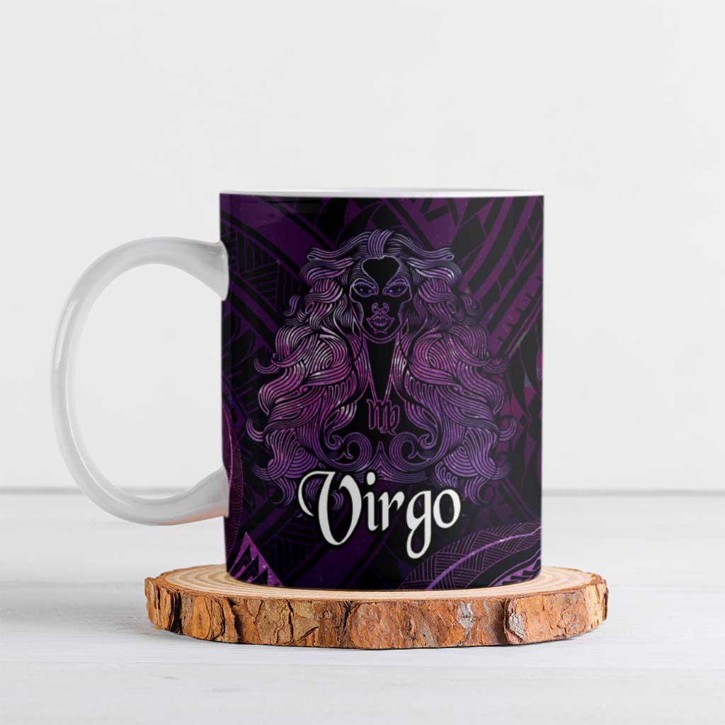 Personalised Polynesia Zodiac Virgo Ceramic Mug Galaxy Polynesian Pattern Chest Tattoo Style