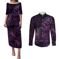 Personalised Polynesia Zodiac Virgo Couples Matching Puletasi and Long Sleeve Button Shirt Galaxy Polynesian Pattern Chest Tattoo Style