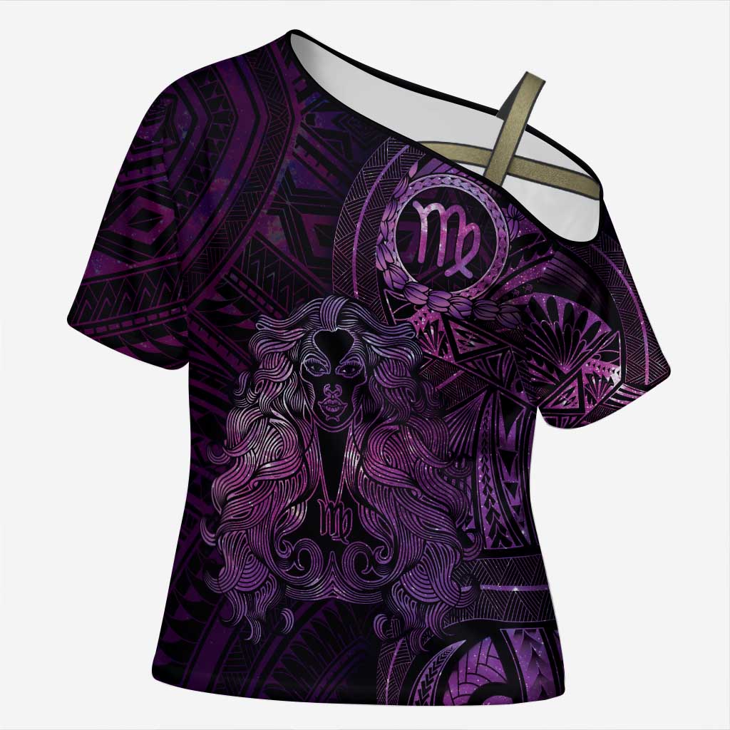 Personalised Polynesia Zodiac Virgo Cross Shoulder Shirt Galaxy Polynesian Pattern Chest Tattoo Style