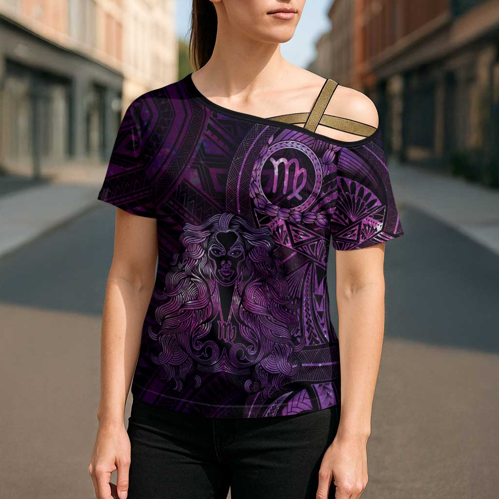 Personalised Polynesia Zodiac Virgo Cross Shoulder Shirt Galaxy Polynesian Pattern Chest Tattoo Style