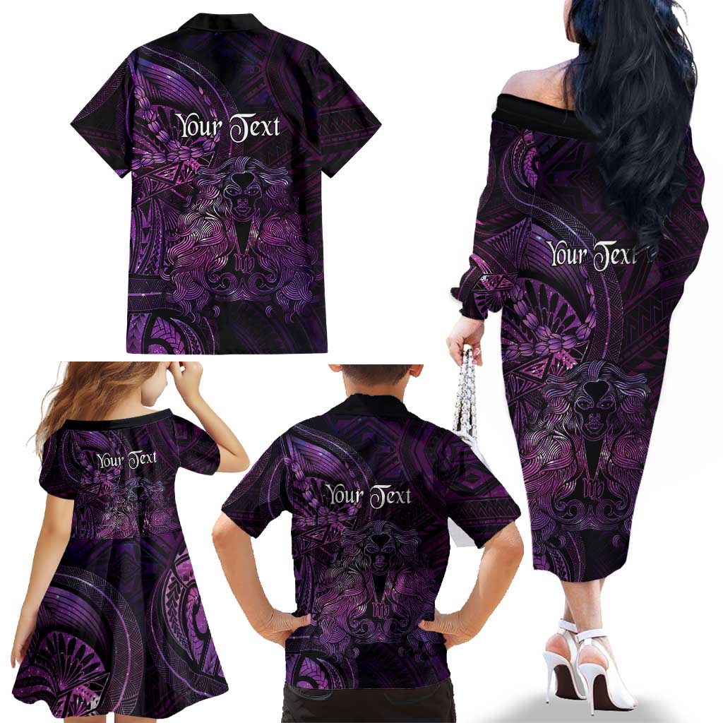 Personalised Polynesia Zodiac Virgo Family Matching Off The Shoulder Long Sleeve Dress and Hawaiian Shirt Galaxy Polynesian Pattern Chest Tattoo Style LT14 - Polynesian Pride