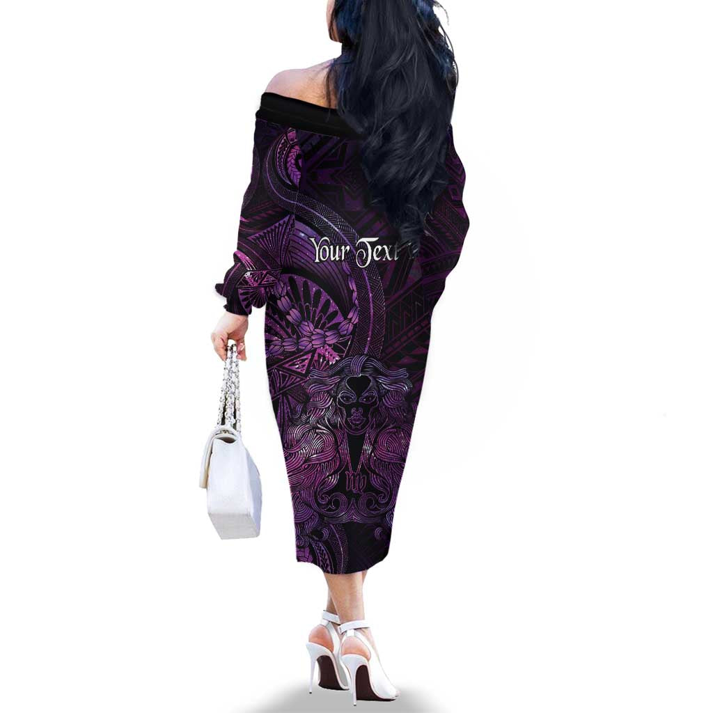 Personalised Polynesia Zodiac Virgo Family Matching Off The Shoulder Long Sleeve Dress and Hawaiian Shirt Galaxy Polynesian Pattern Chest Tattoo Style LT14 - Polynesian Pride