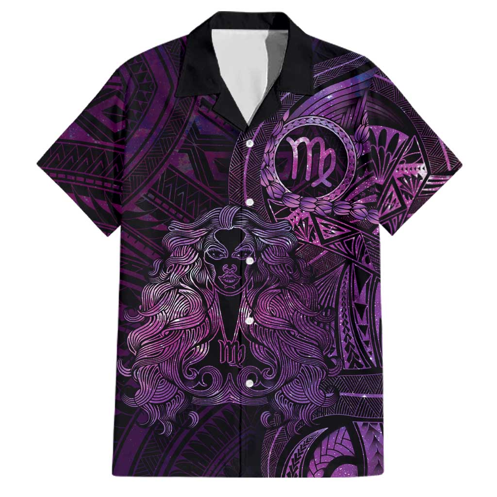 Personalised Polynesia Zodiac Virgo Family Matching Off Shoulder Short Dress and Hawaiian Shirt Galaxy Polynesian Pattern Chest Tattoo Style