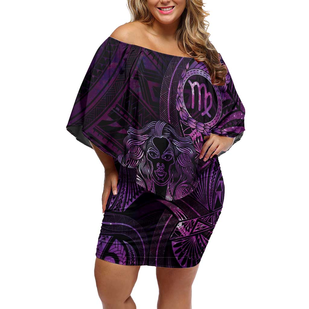 Personalised Polynesia Zodiac Virgo Family Matching Off Shoulder Short Dress and Hawaiian Shirt Galaxy Polynesian Pattern Chest Tattoo Style