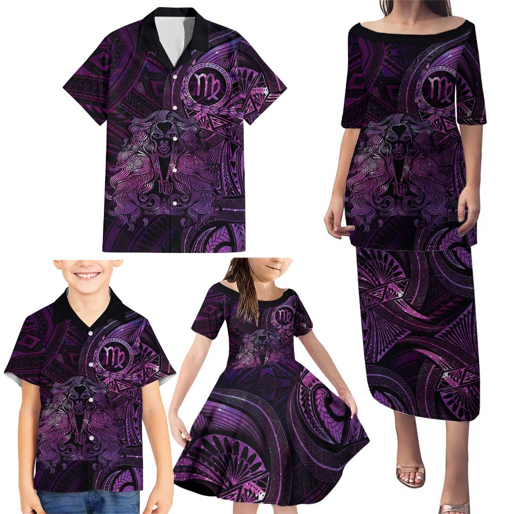 Personalised Polynesia Zodiac Virgo Family Matching Puletasi and Hawaiian Shirt Galaxy Polynesian Pattern Chest Tattoo Style