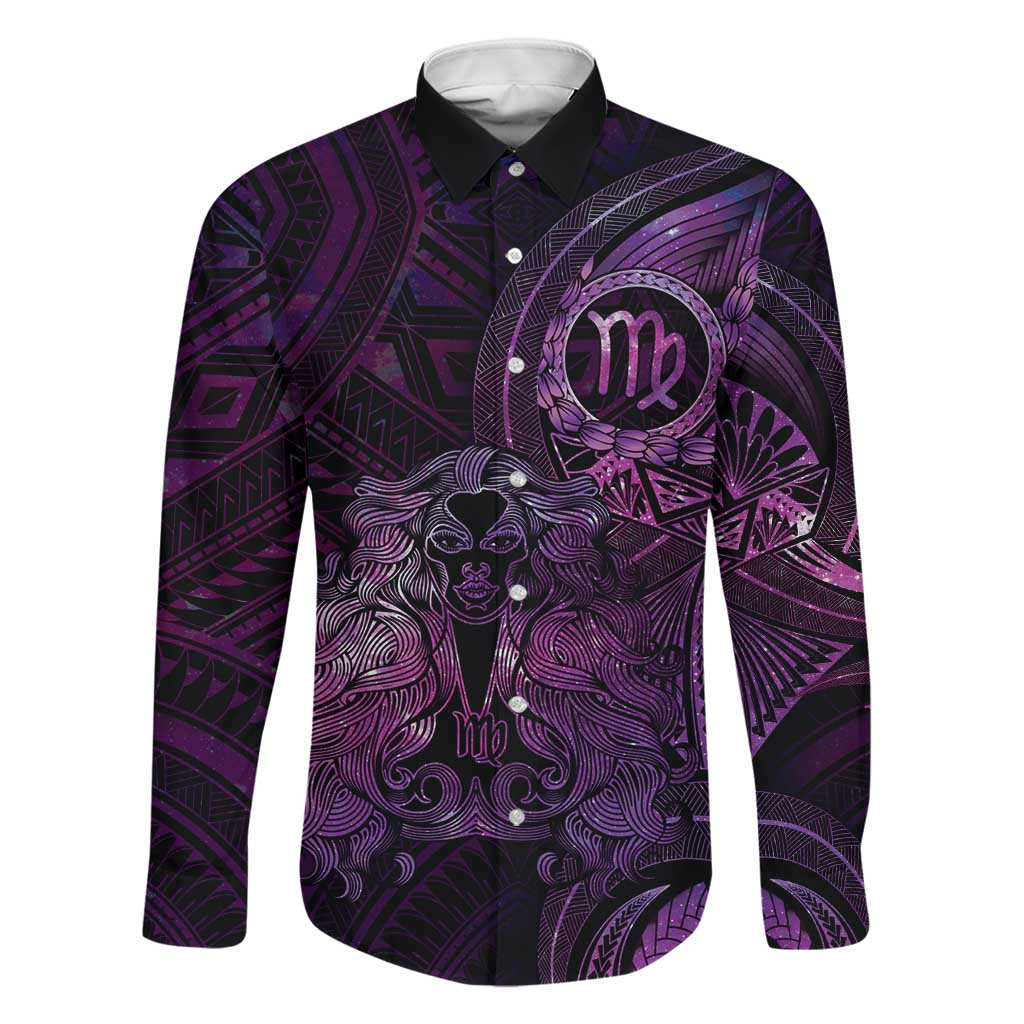 Personalised Polynesia Zodiac Virgo Family Matching Short Sleeve Bodycon Dress and Hawaiian Shirt Galaxy Polynesian Pattern Chest Tattoo Style