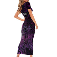 Personalised Polynesia Zodiac Virgo Family Matching Short Sleeve Bodycon Dress and Hawaiian Shirt Galaxy Polynesian Pattern Chest Tattoo Style