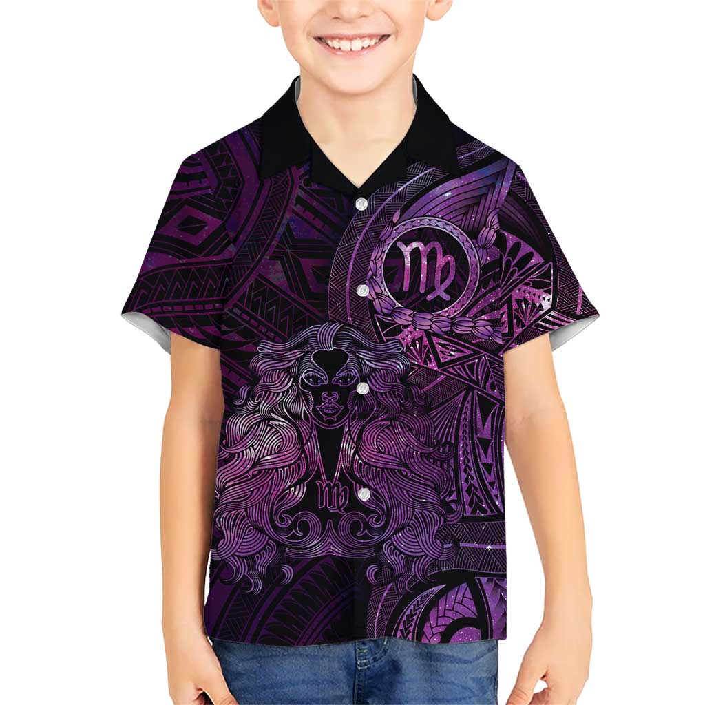 Personalised Polynesia Zodiac Virgo Family Matching Short Sleeve Bodycon Dress and Hawaiian Shirt Galaxy Polynesian Pattern Chest Tattoo Style
