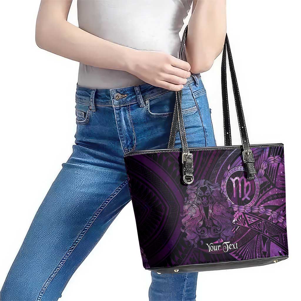 Personalised Polynesia Zodiac Virgo Leather Tote Bag Galaxy Polynesian Pattern Chest Tattoo Style
