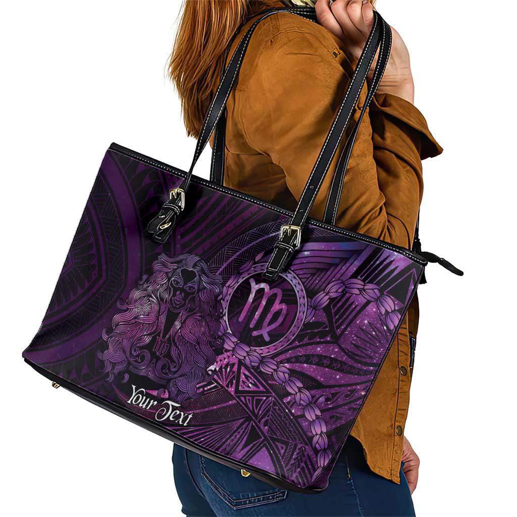 Personalised Polynesia Zodiac Virgo Leather Tote Bag Galaxy Polynesian Pattern Chest Tattoo Style