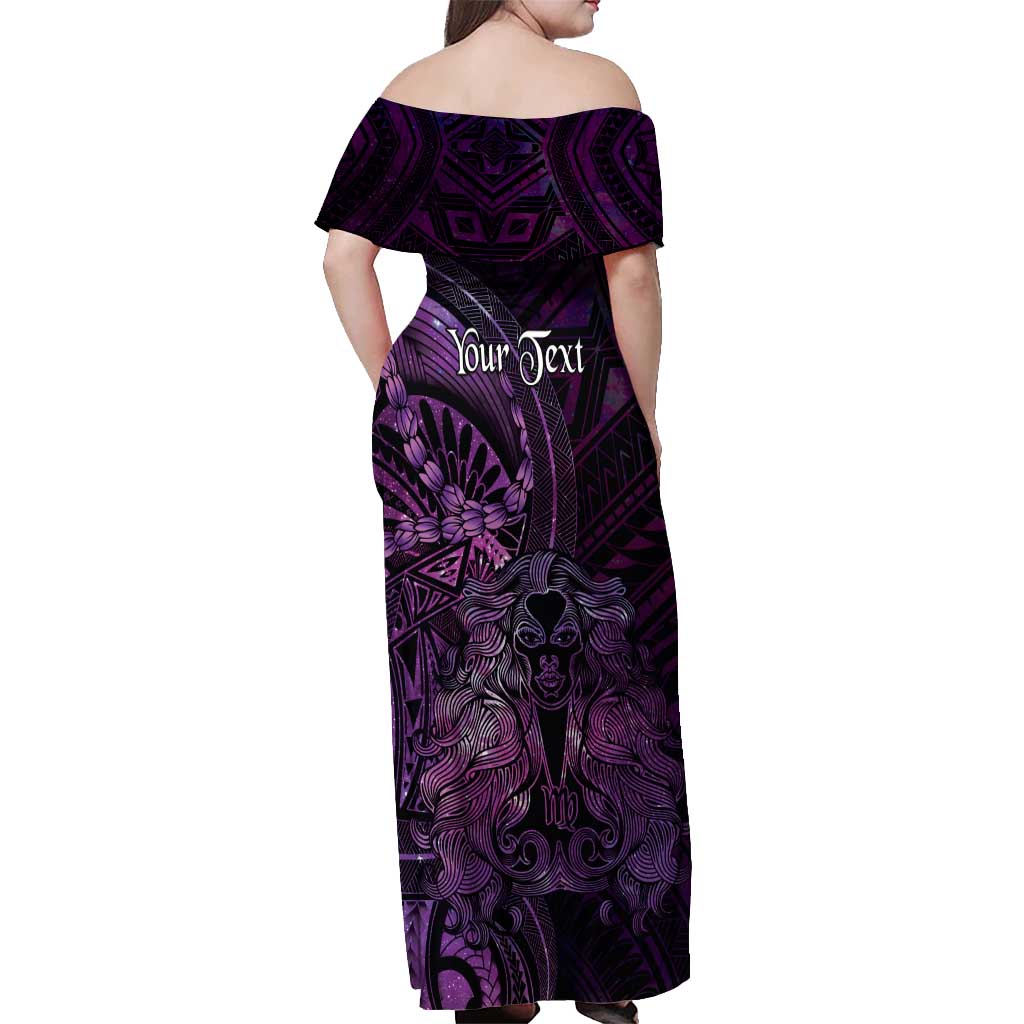 Personalised Polynesia Zodiac Virgo Off Shoulder Maxi Dress Galaxy Polynesian Pattern Chest Tattoo Style