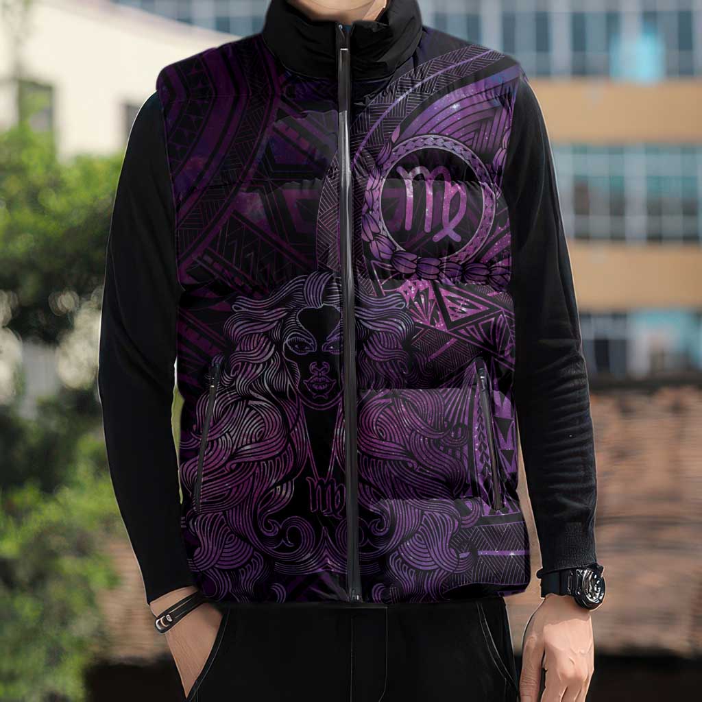 Personalised Polynesia Zodiac Virgo Sleeveless Puffer Jacket Galaxy Polynesian Pattern Chest Tattoo Style