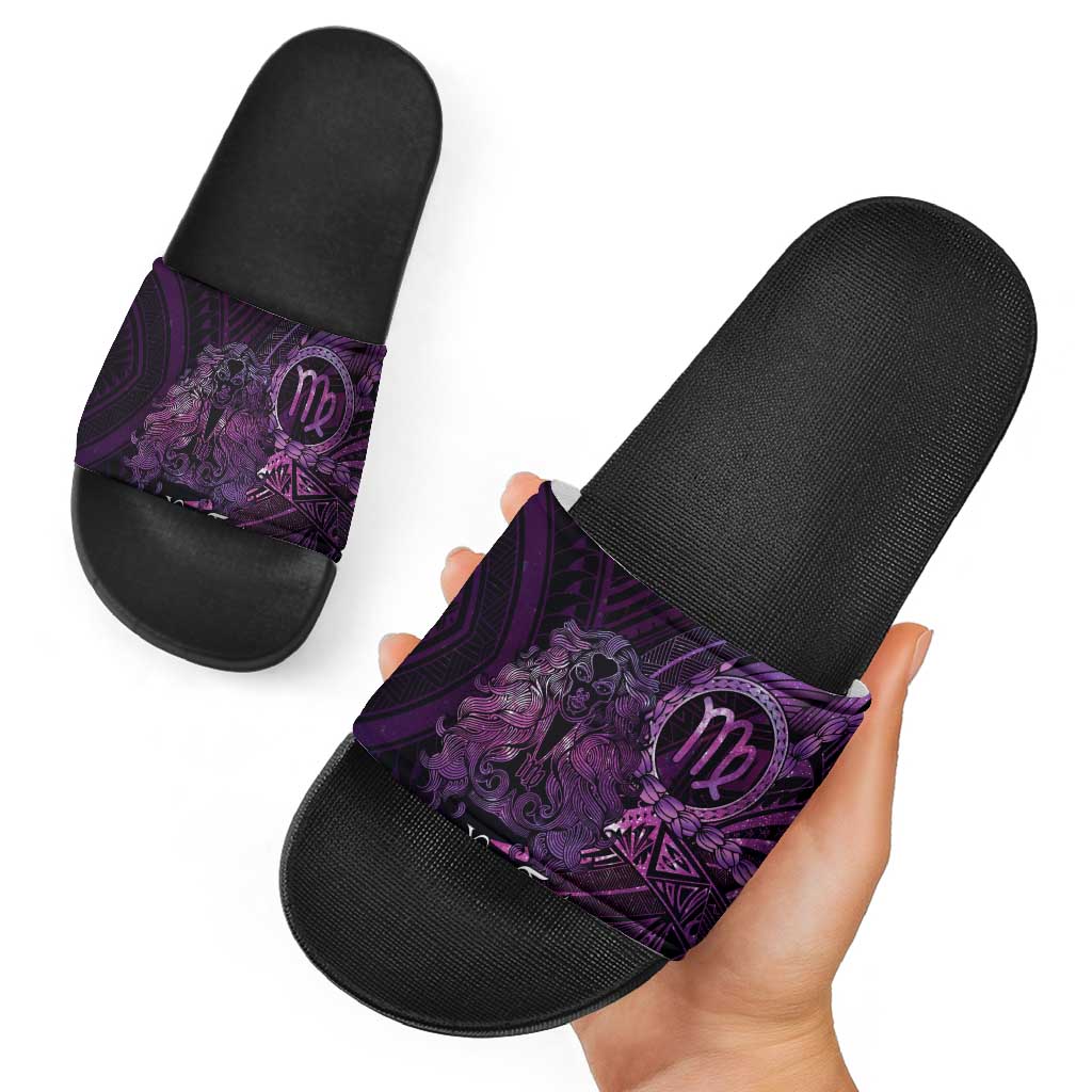 Personalised Polynesia Zodiac Virgo Slide Sandals Galaxy Polynesian Pattern Chest Tattoo Style