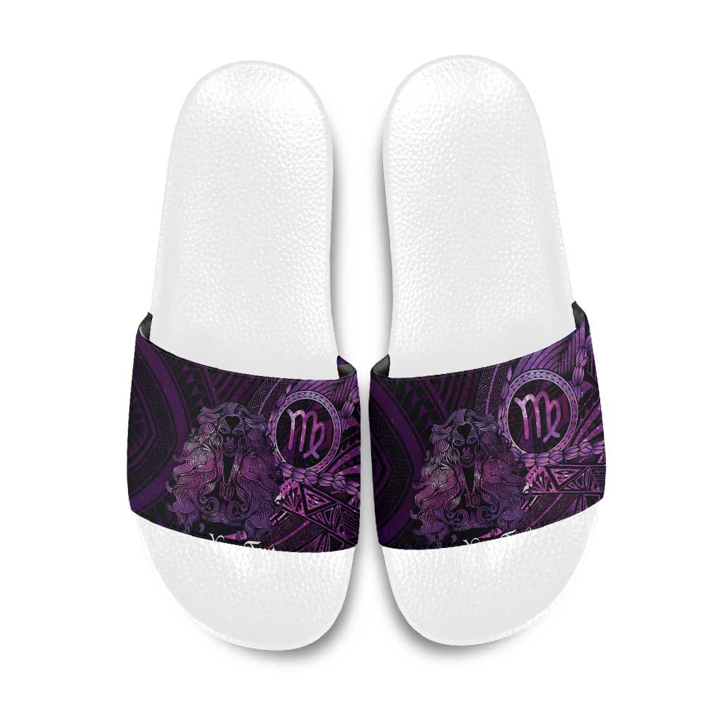 Personalised Polynesia Zodiac Virgo Slide Sandals Galaxy Polynesian Pattern Chest Tattoo Style