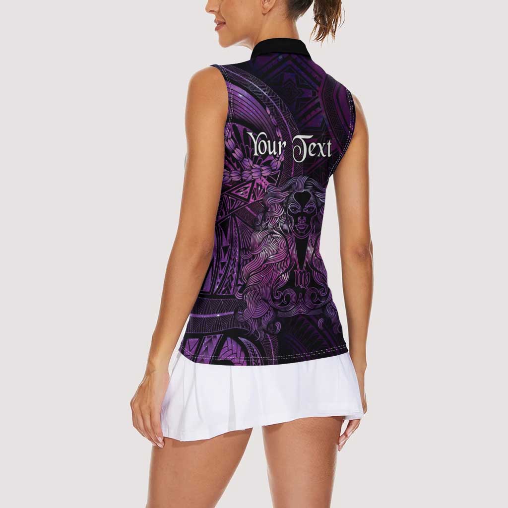 Personalised Polynesia Zodiac Virgo Women Sleeveless Polo Shirt Galaxy Polynesian Pattern Chest Tattoo Style