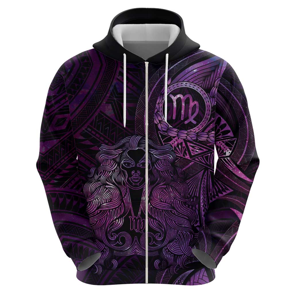 Personalised Polynesia Zodiac Virgo Zip Hoodie Galaxy Polynesian Pattern Chest Tattoo Style
