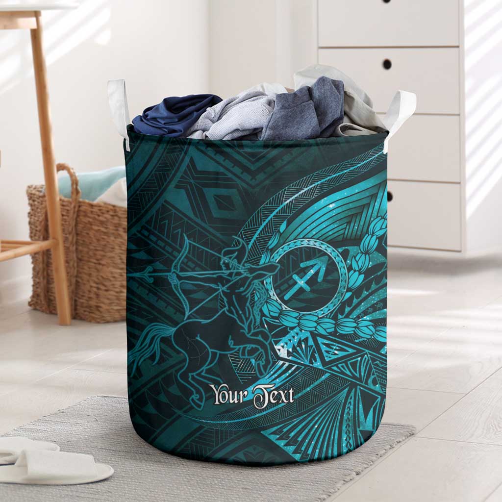 Personalised Polynesia Zodiac Sagittarius Laundry Basket Galaxy Polynesian Pattern Chest Tattoo Style