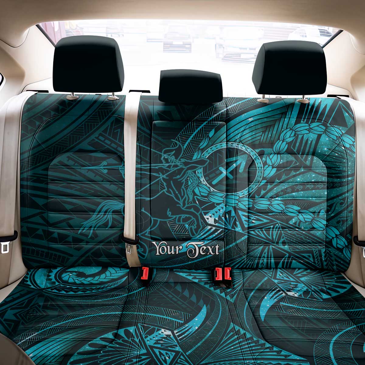 Personalised Polynesia Zodiac Sagittarius Back Car Seat Cover Galaxy Polynesian Pattern Chest Tattoo Style