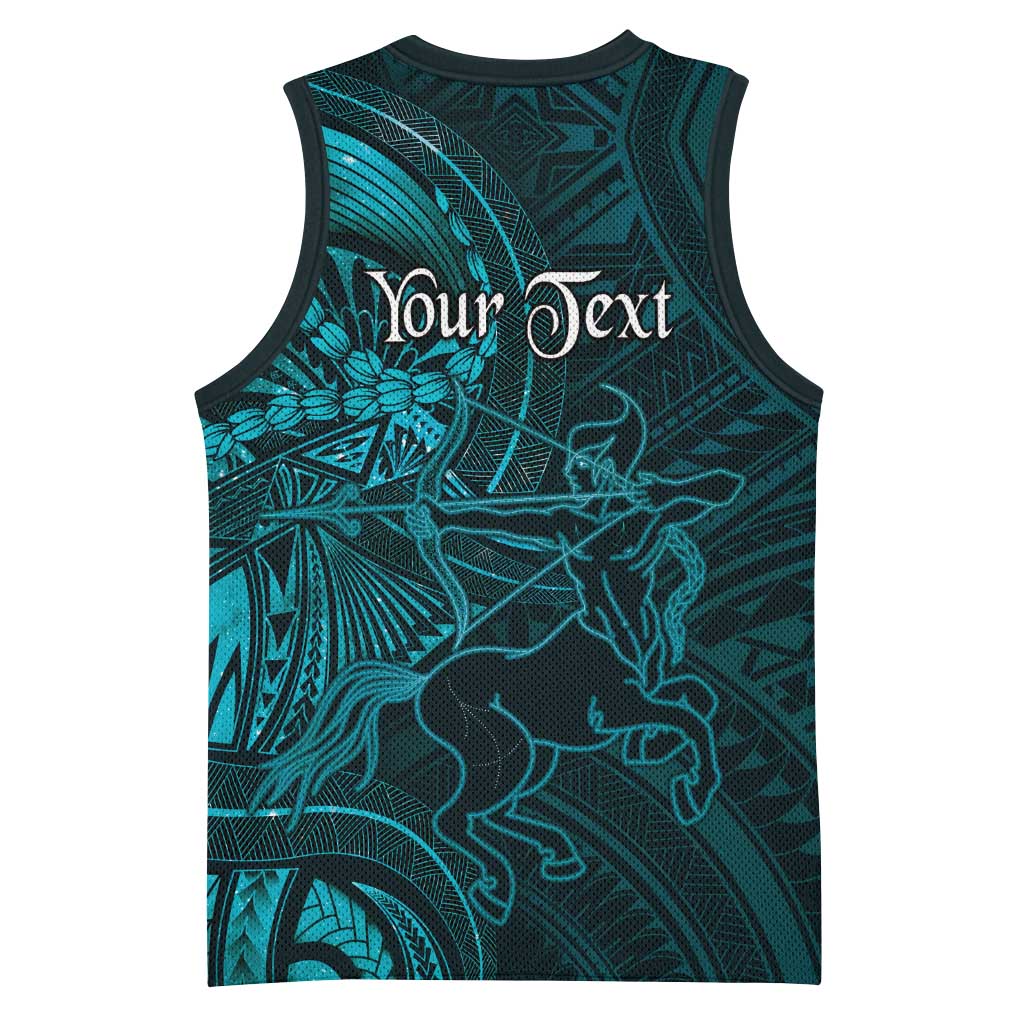 Personalised Polynesia Zodiac Sagittarius Basketball Jersey Galaxy Polynesian Pattern Chest Tattoo Style