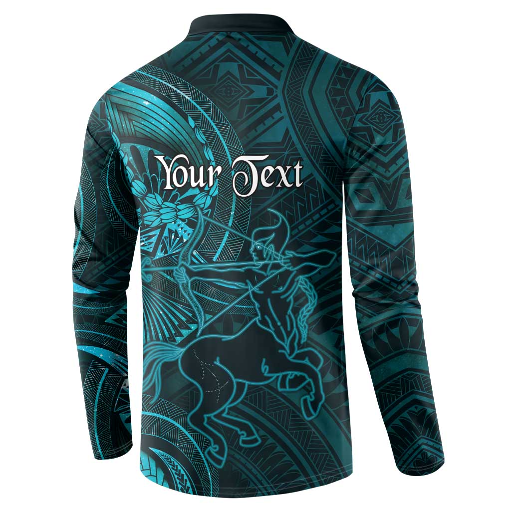 Personalised Polynesia Zodiac Sagittarius Button Sweatshirt Galaxy Polynesian Pattern Chest Tattoo Style