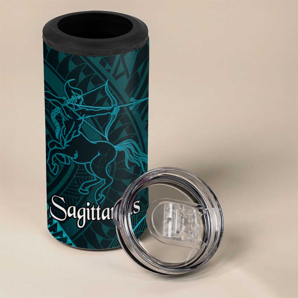 Personalised Polynesia Zodiac Sagittarius 4 in 1 Can Cooler Tumbler Galaxy Polynesian Pattern Chest Tattoo Style