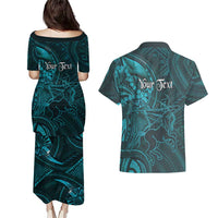 Personalised Polynesia Zodiac Sagittarius Couples Matching Puletasi and Hawaiian Shirt Galaxy Polynesian Pattern Chest Tattoo Style