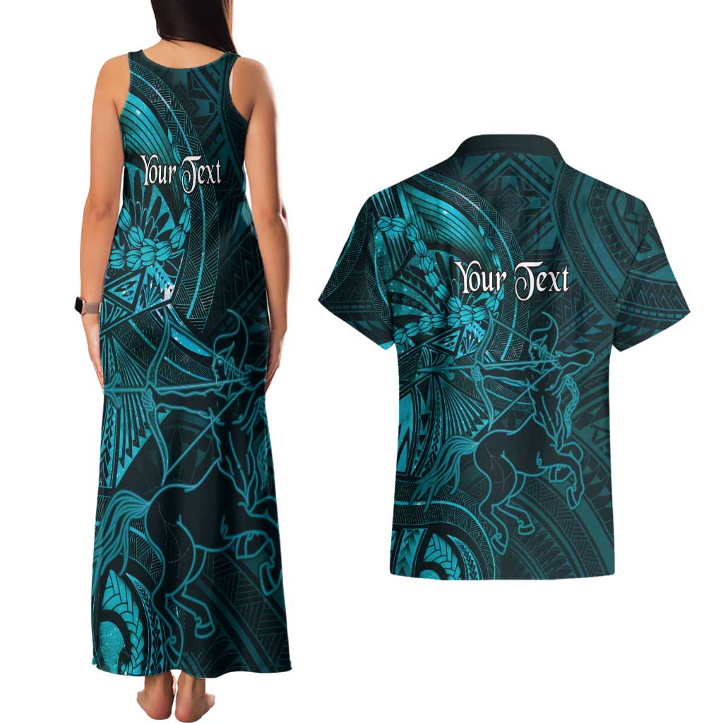 Personalised Polynesia Zodiac Sagittarius Couples Matching Tank Maxi Dress and Hawaiian Shirt Galaxy Polynesian Pattern Chest Tattoo Style