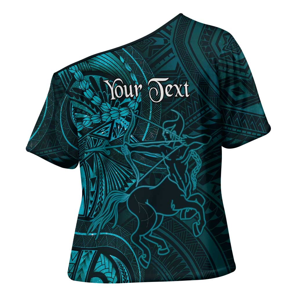 Personalised Polynesia Zodiac Sagittarius Cross Shoulder Shirt Galaxy Polynesian Pattern Chest Tattoo Style