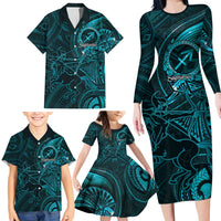 Personalised Polynesia Zodiac Sagittarius Family Matching Long Sleeve Bodycon Dress and Hawaiian Shirt Galaxy Polynesian Pattern Chest Tattoo Style LT14 - Polynesian Pride