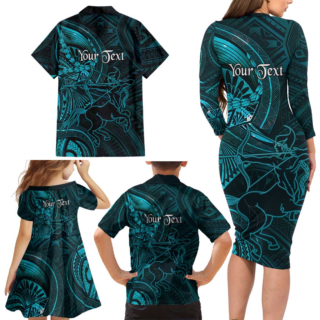 Personalised Polynesia Zodiac Sagittarius Family Matching Long Sleeve Bodycon Dress and Hawaiian Shirt Galaxy Polynesian Pattern Chest Tattoo Style LT14 - Polynesian Pride