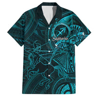 Personalised Polynesia Zodiac Sagittarius Family Matching Long Sleeve Bodycon Dress and Hawaiian Shirt Galaxy Polynesian Pattern Chest Tattoo Style LT14 Dad's Shirt - Short Sleeve Cyan - Polynesian Pride