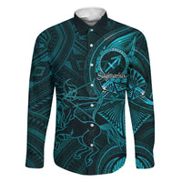 Personalised Polynesia Zodiac Sagittarius Family Matching Long Sleeve Bodycon Dress and Hawaiian Shirt Galaxy Polynesian Pattern Chest Tattoo Style LT14 Dad's Shirt - Long Sleeve Cyan - Polynesian Pride